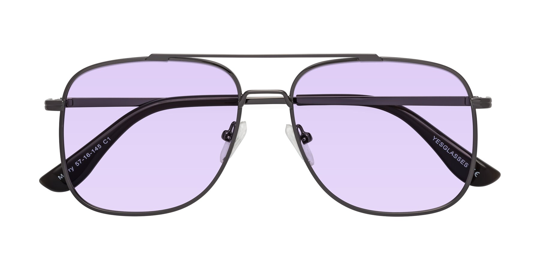 Folded Front of Merry in Gunmetal with Light Purple Tinted Lenses