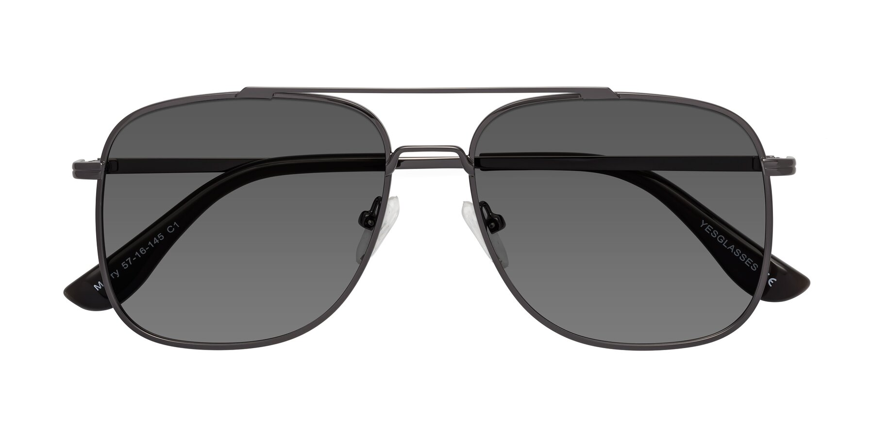 Folded Front of Merry in Gunmetal with Medium Gray Tinted Lenses