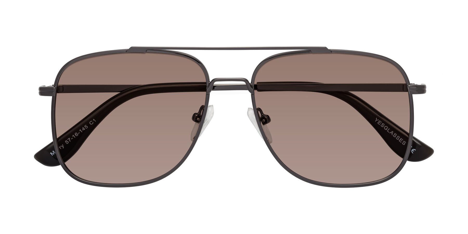 Folded Front of Merry in Gunmetal with Medium Brown Tinted Lenses