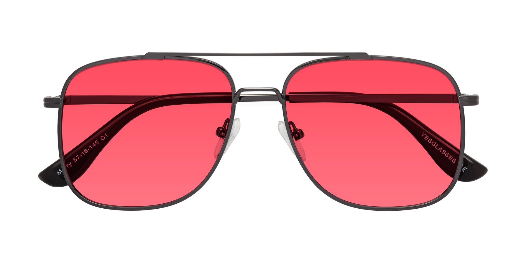 Folded Front of Merry in Gunmetal with Red Tinted Lenses