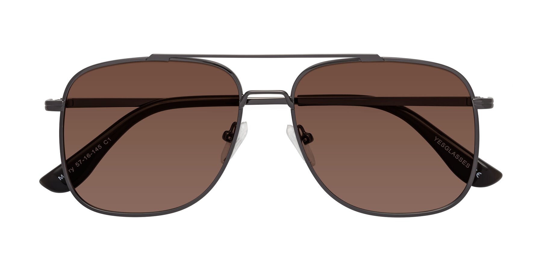 Folded Front of Merry in Gunmetal with Brown Tinted Lenses