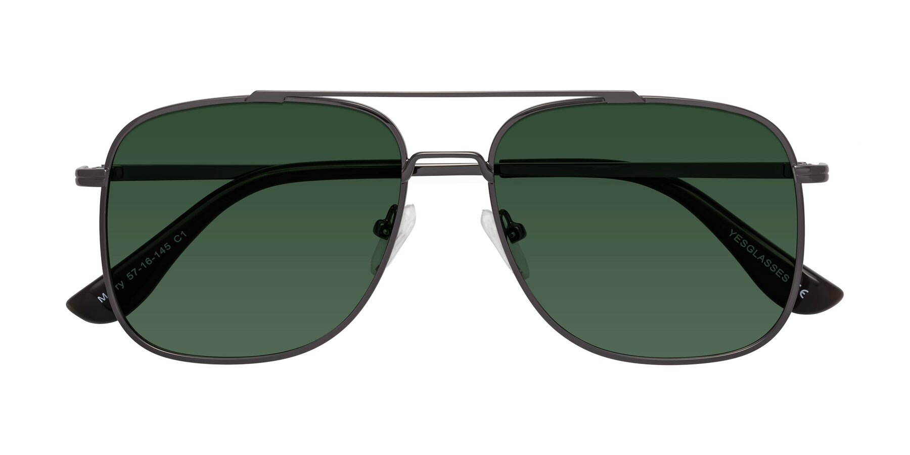 Folded Front of Merry in Gunmetal with Green Tinted Lenses