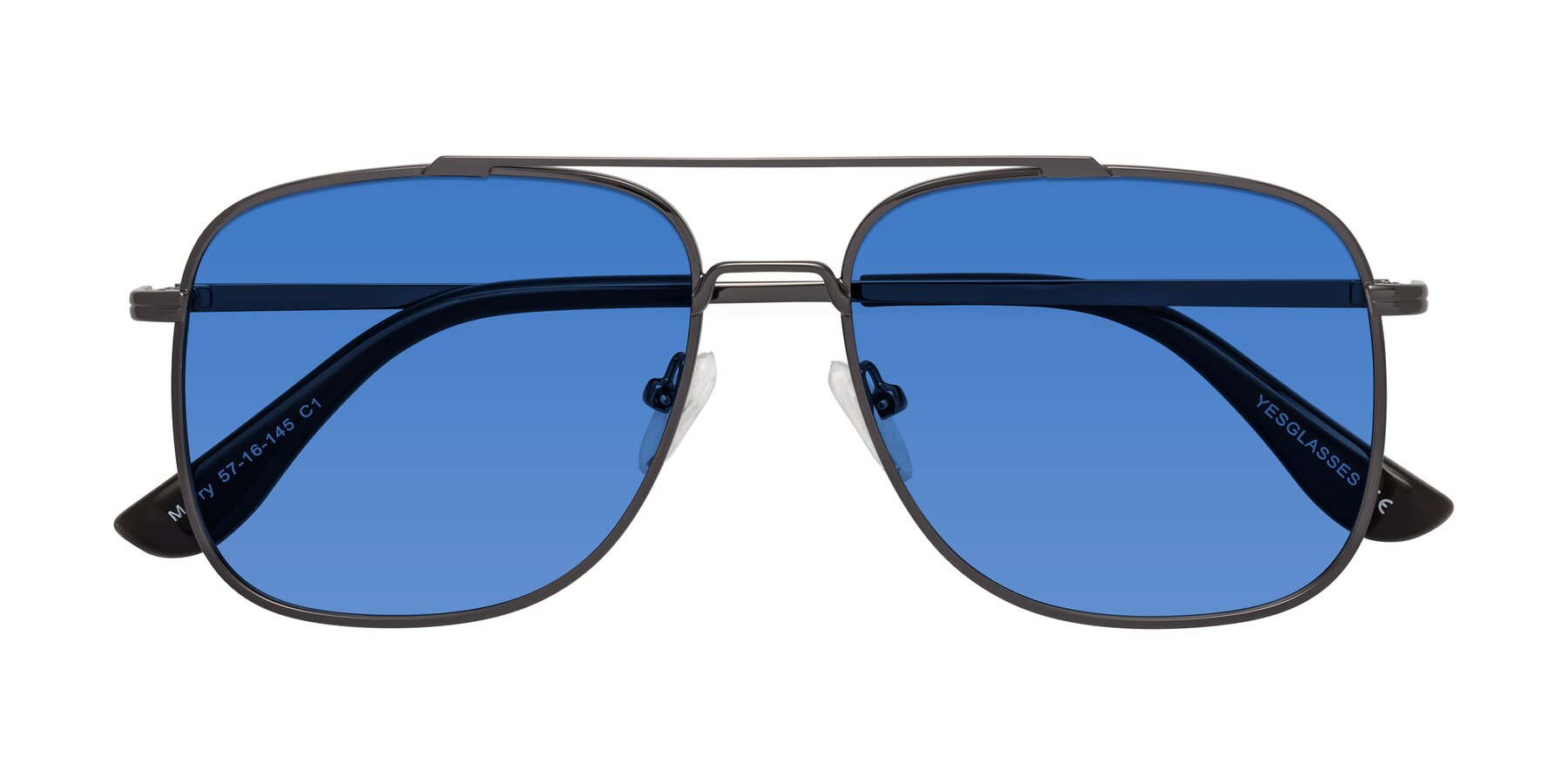 Folded Front of Merry in Gunmetal with Blue Tinted Lenses