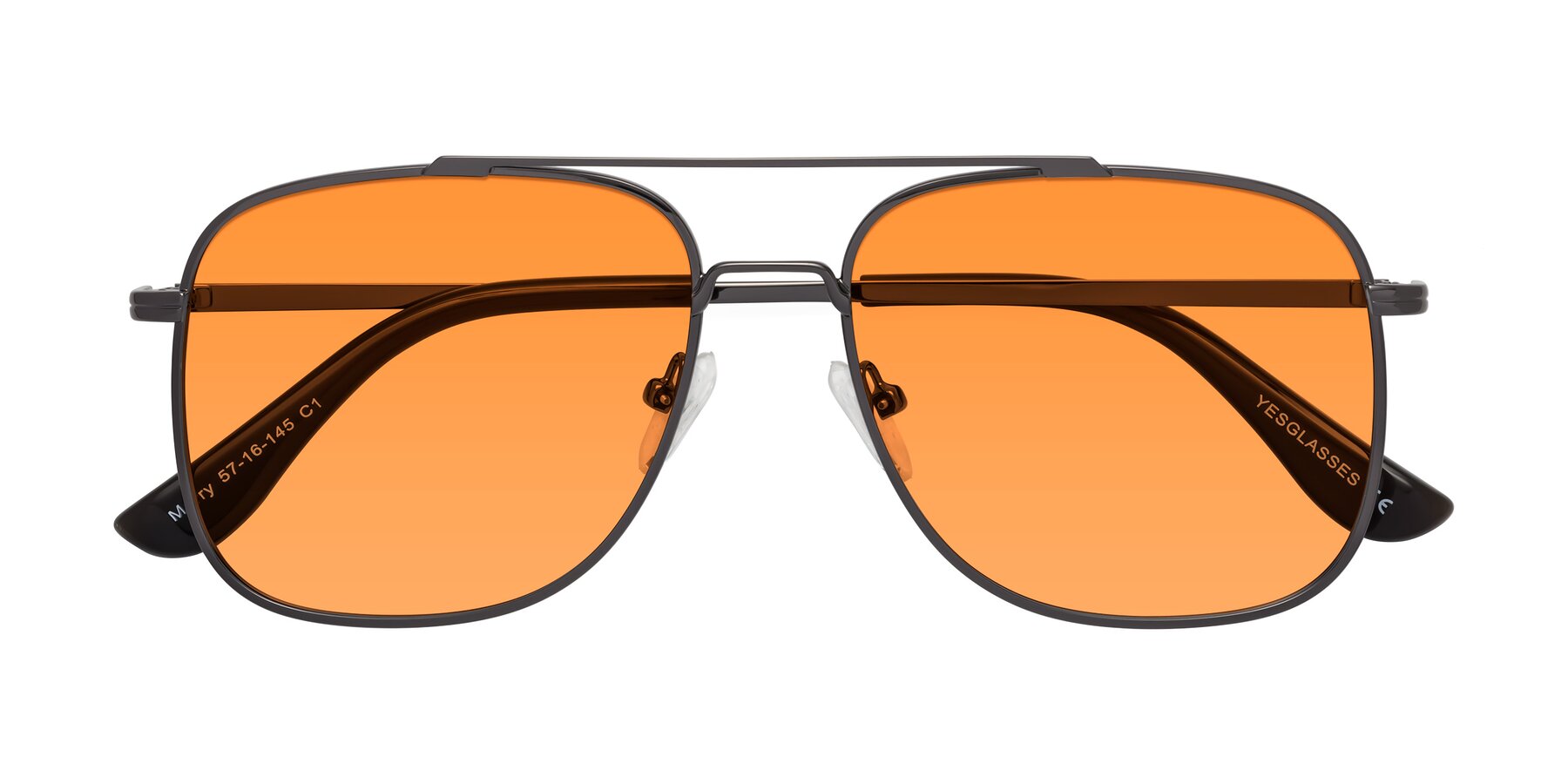 Folded Front of Merry in Gunmetal with Orange Tinted Lenses