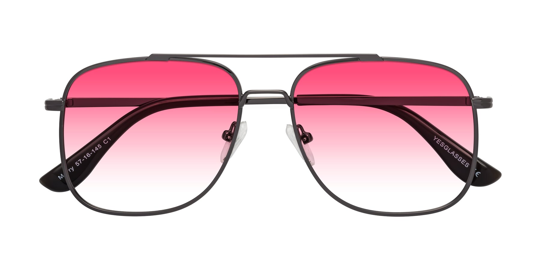 Folded Front of Merry in Gunmetal with Pink Gradient Lenses