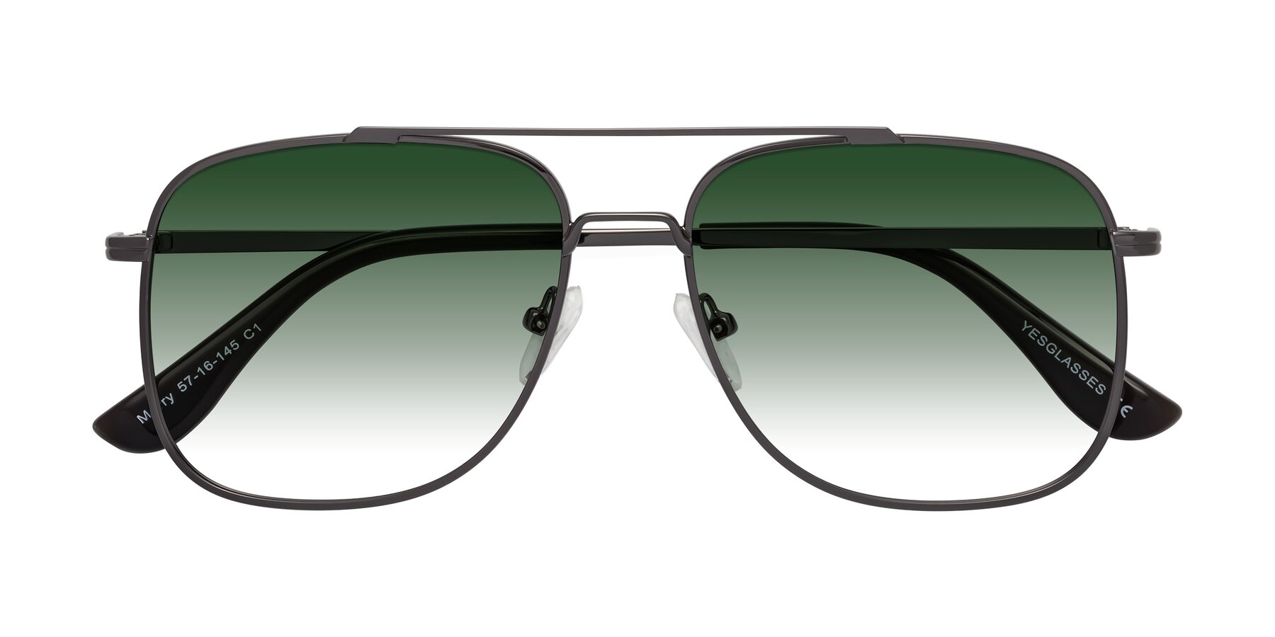 Folded Front of Merry in Gunmetal with Green Gradient Lenses