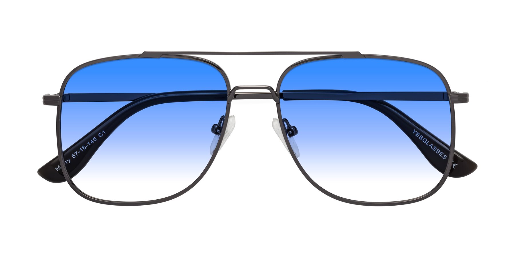 Folded Front of Merry in Gunmetal with Blue Gradient Lenses