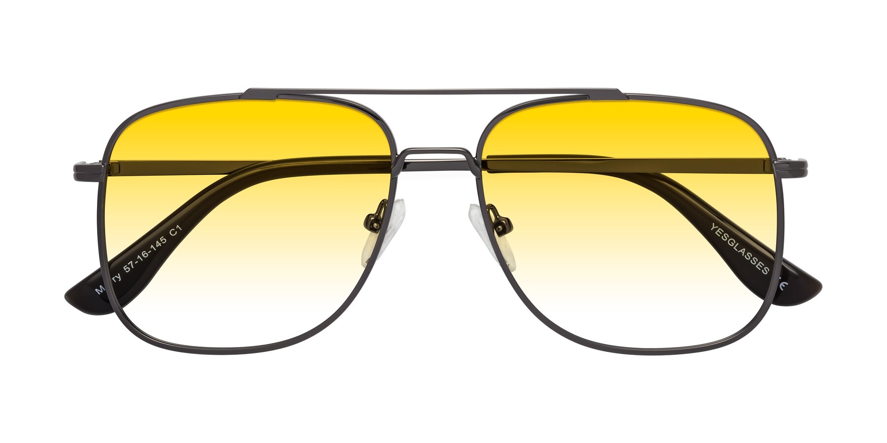 Folded Front of Merry in Gunmetal with Yellow Gradient Lenses