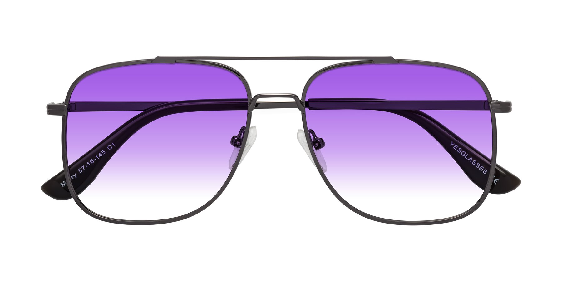 Folded Front of Merry in Gunmetal with Purple Gradient Lenses