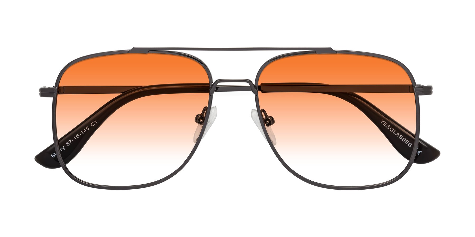 Folded Front of Merry in Gunmetal with Orange Gradient Lenses