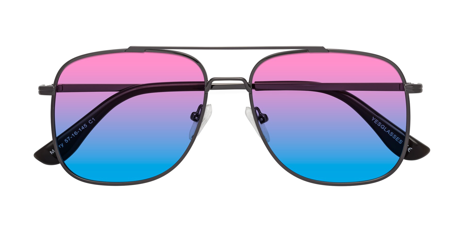 Folded Front of Merry in Gunmetal with Pink / Blue Gradient Lenses