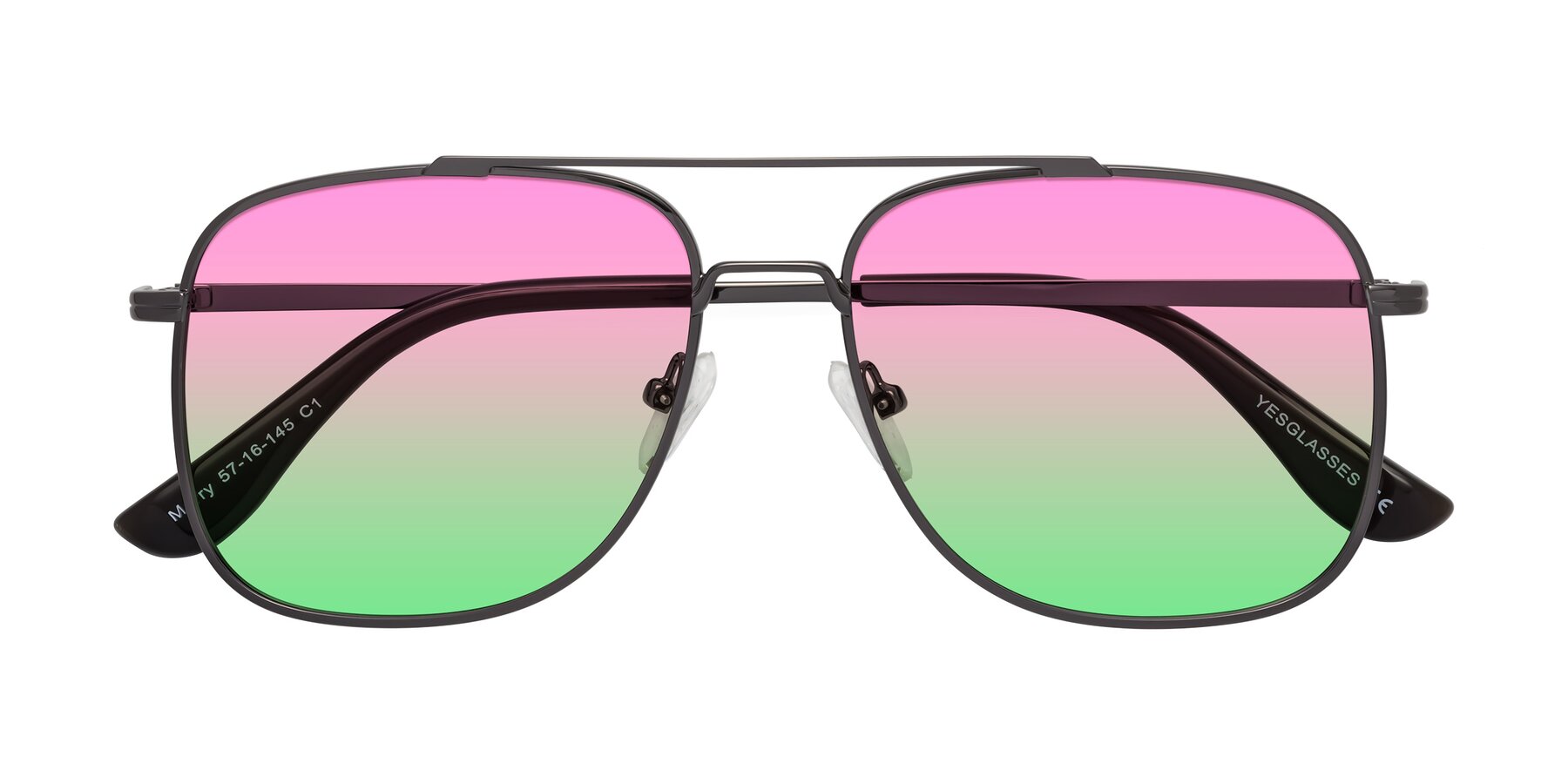 Folded Front of Merry in Gunmetal with Pink / Green Gradient Lenses