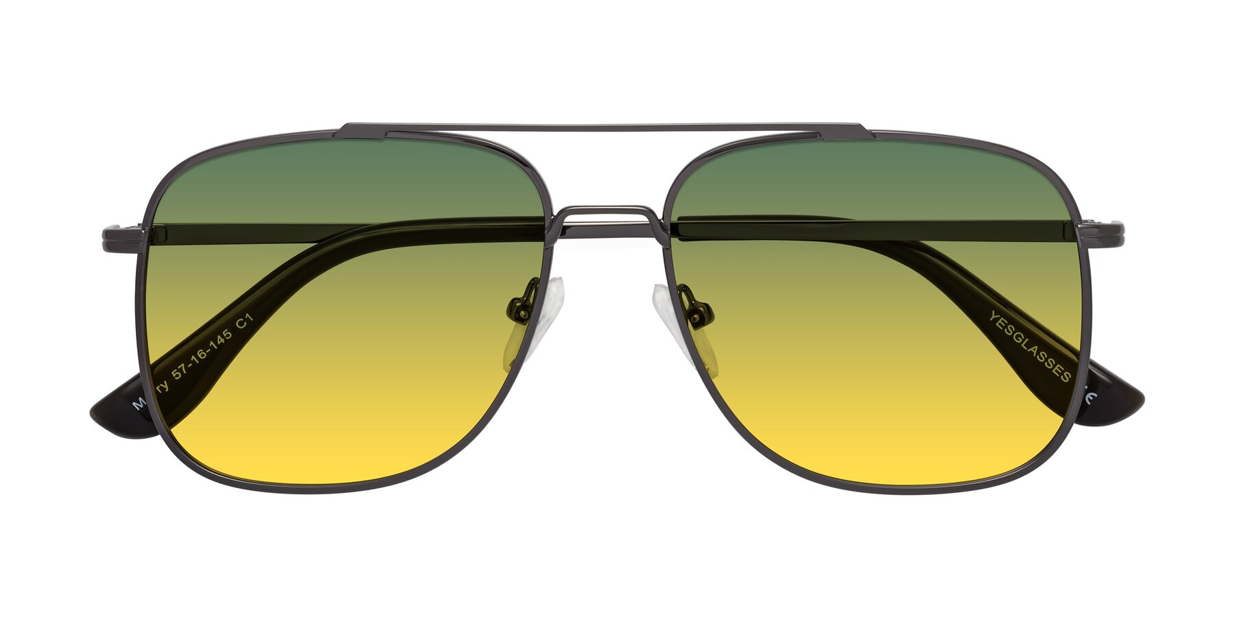 Folded Front of Merry in Gunmetal with Green / Yellow Gradient Lenses