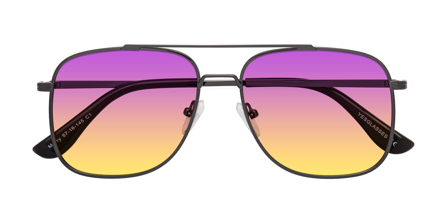 Folded Front of Merry in Gunmetal with Purple / Yellow Gradient Lenses