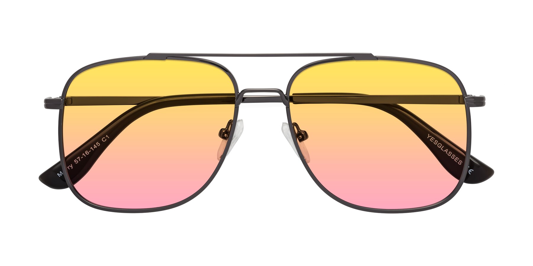 Folded Front of Merry in Gunmetal with Yellow / Pink Gradient Lenses