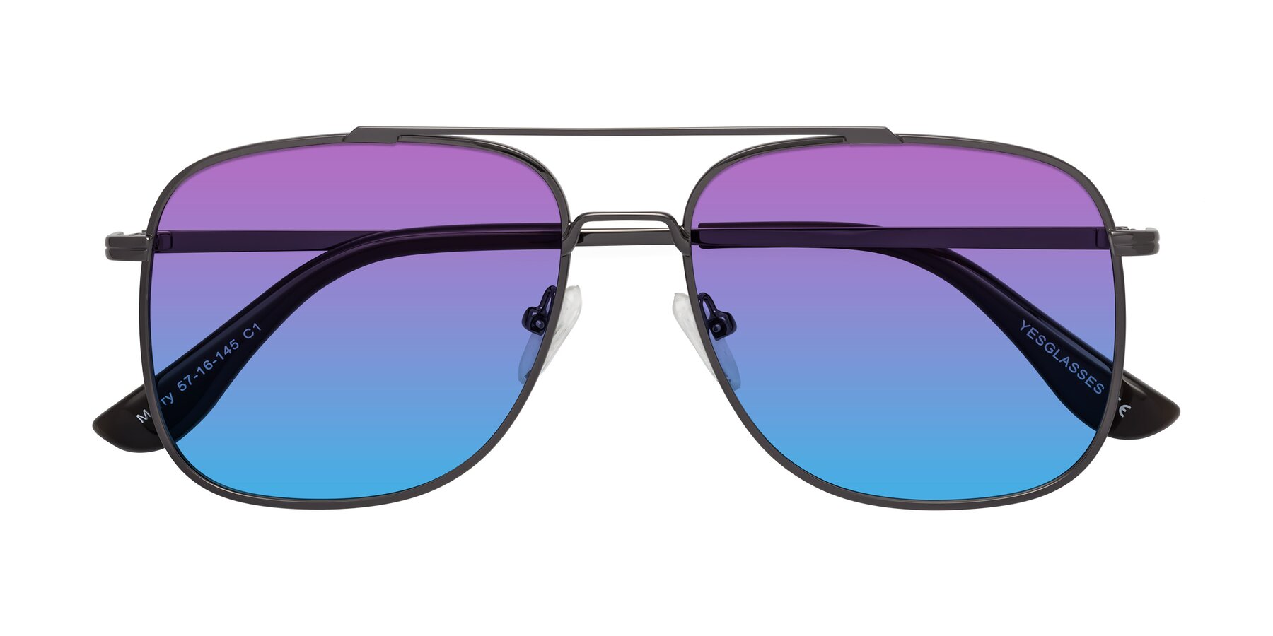 Folded Front of Merry in Gunmetal with Purple / Blue Gradient Lenses