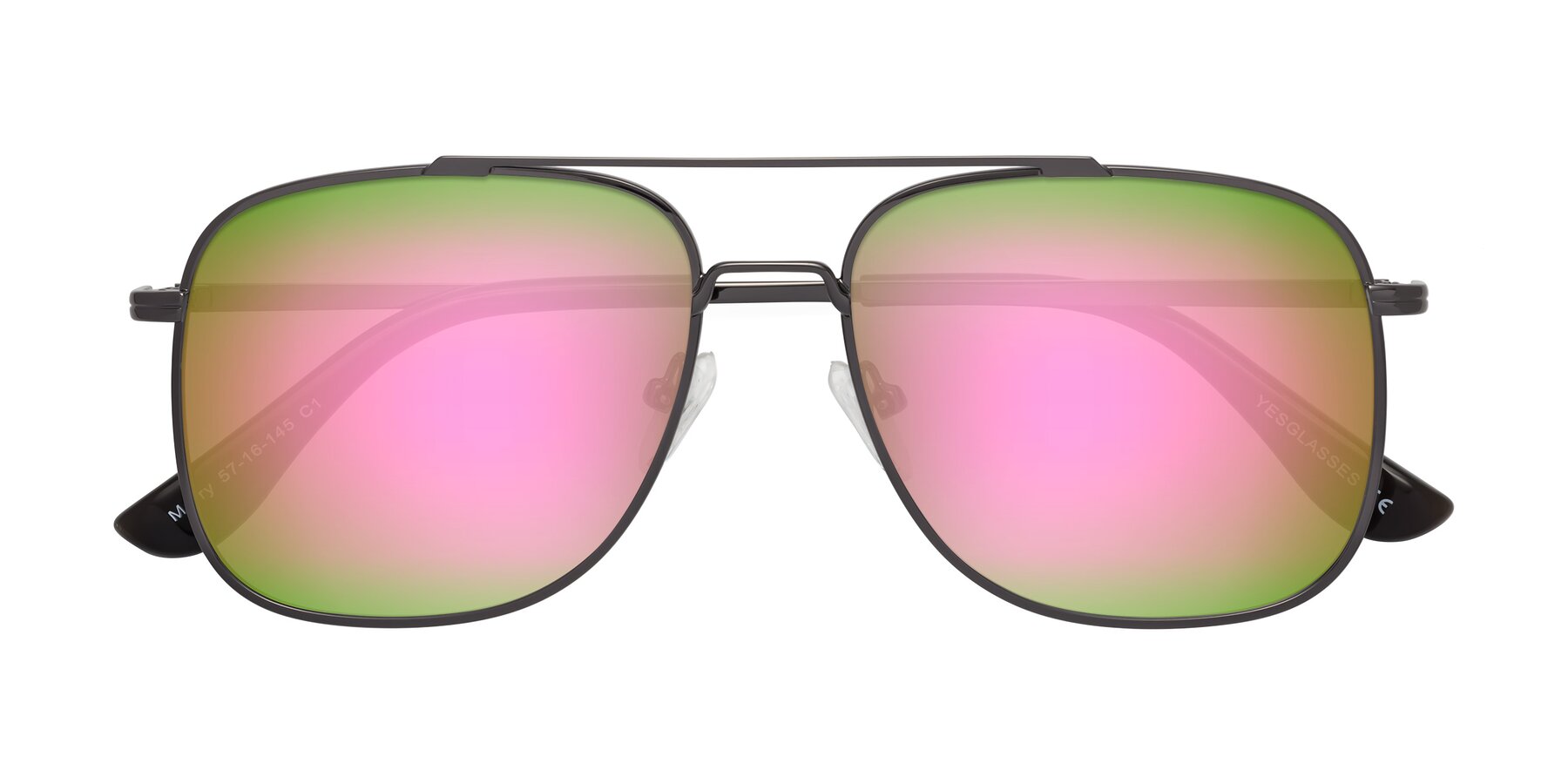 Folded Front of Merry in Gunmetal with Pink Mirrored Lenses