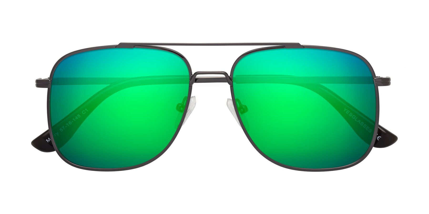 Folded Front of Merry in Gunmetal with Green Mirrored Lenses