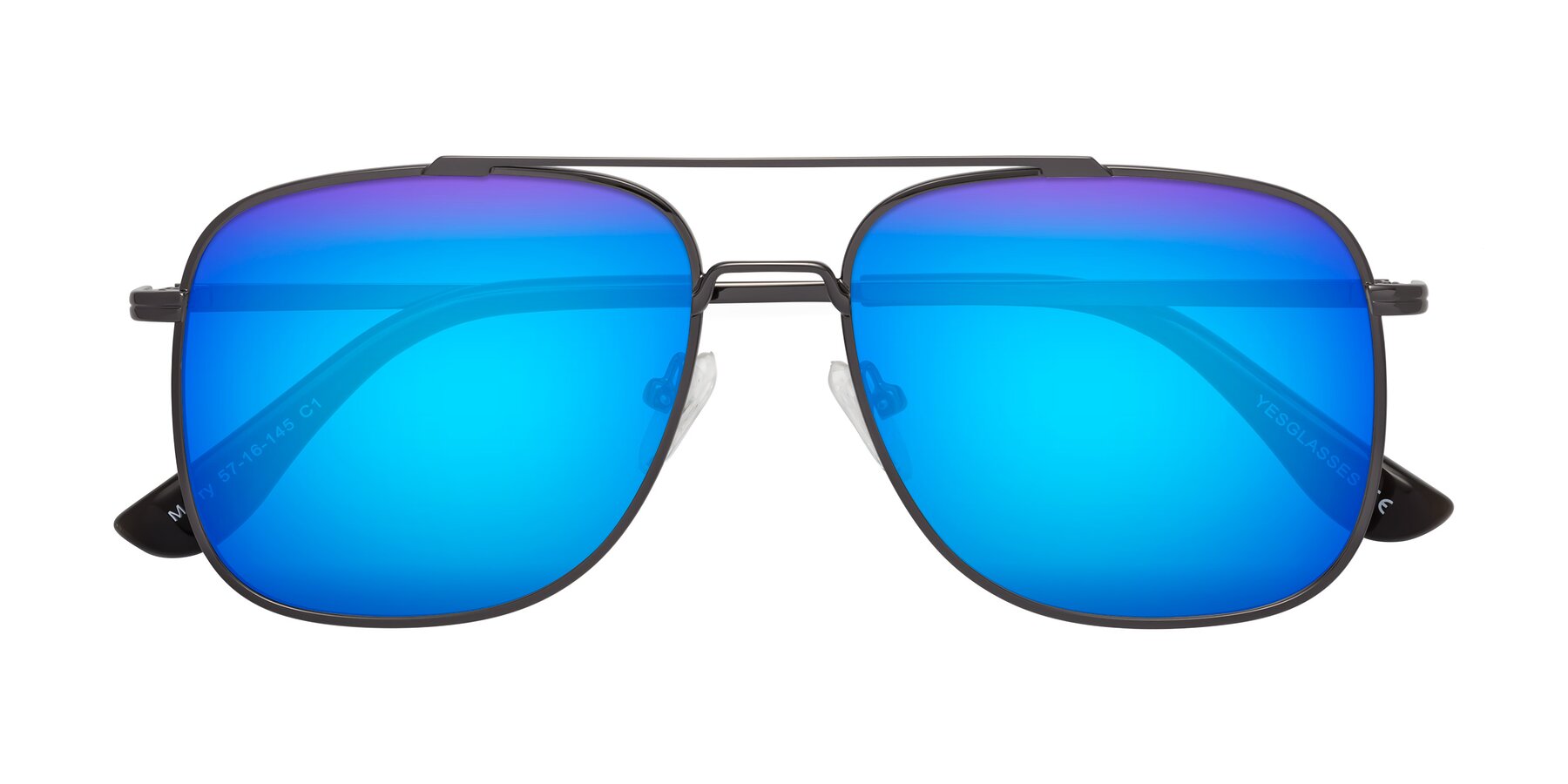 Folded Front of Merry in Gunmetal with Blue Mirrored Lenses