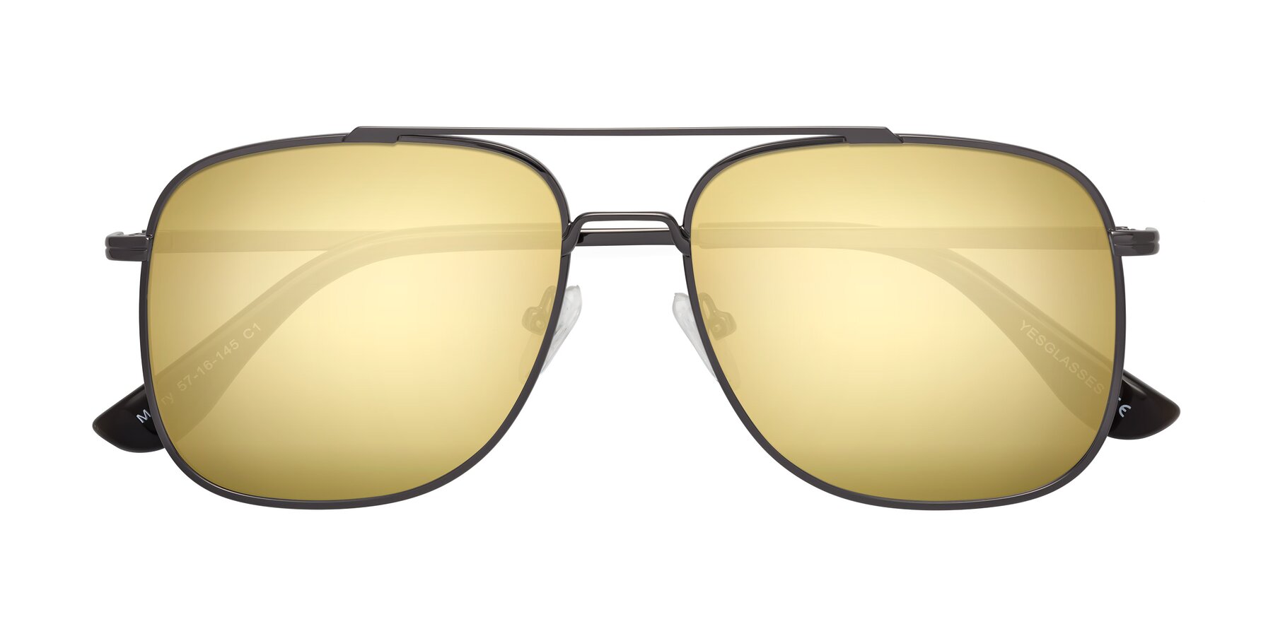 Folded Front of Merry in Gunmetal with Gold Mirrored Lenses