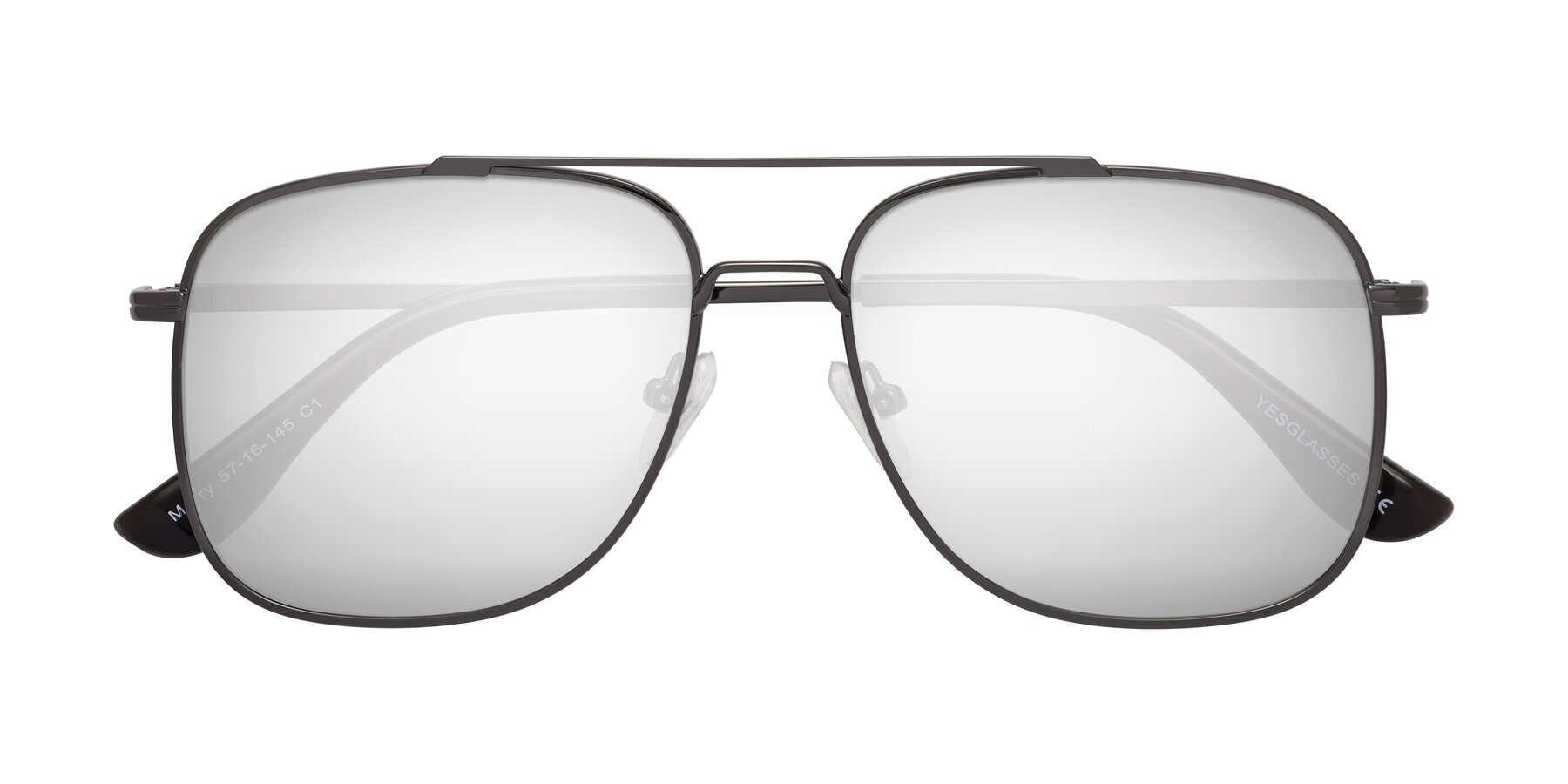 Folded Front of Merry in Gunmetal with Silver Mirrored Lenses