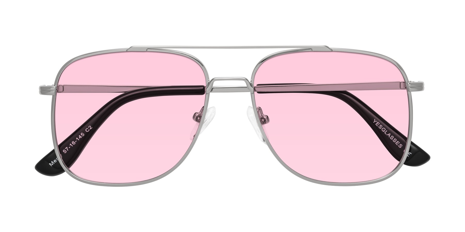 Folded Front of Merry in Silver with Light Pink Tinted Lenses