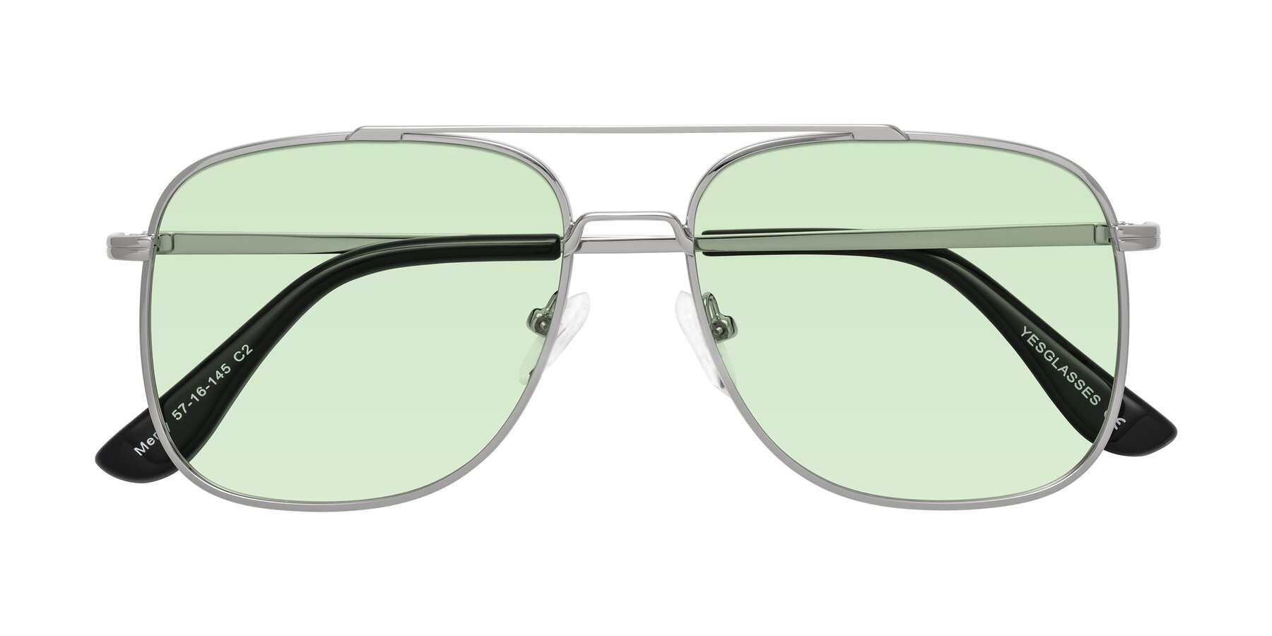 Folded Front of Merry in Silver with Light Green Tinted Lenses