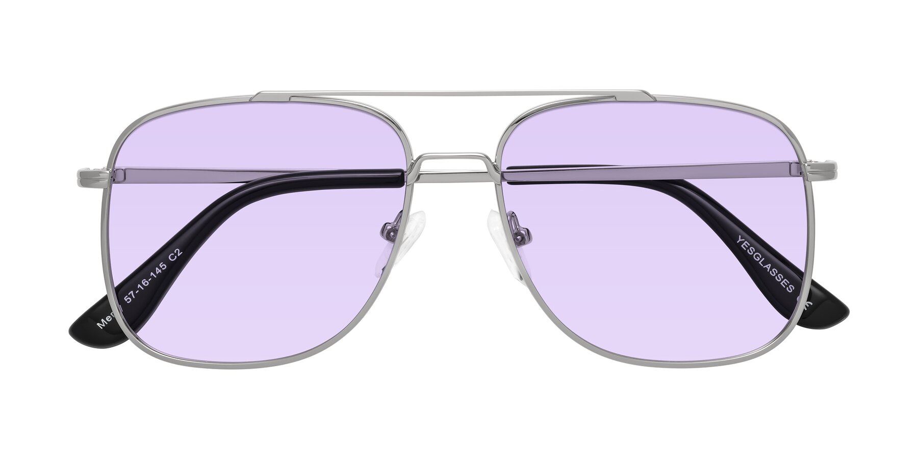 Folded Front of Merry in Silver with Light Purple Tinted Lenses