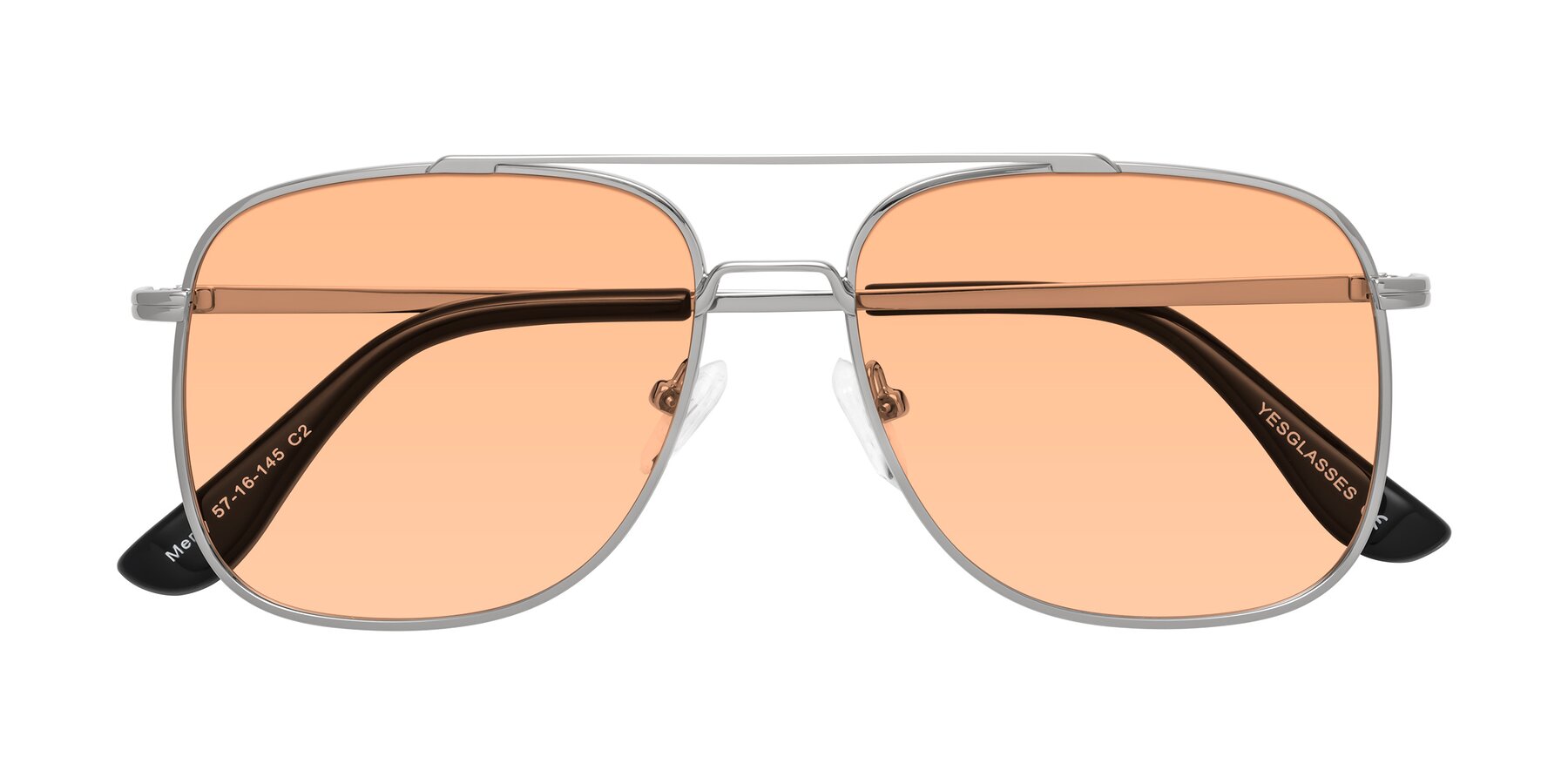 Folded Front of Merry in Silver with Light Orange Tinted Lenses