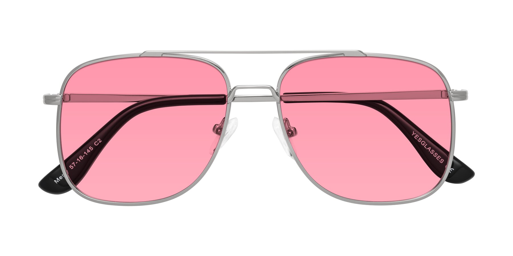 Folded Front of Merry in Silver with Pink Tinted Lenses