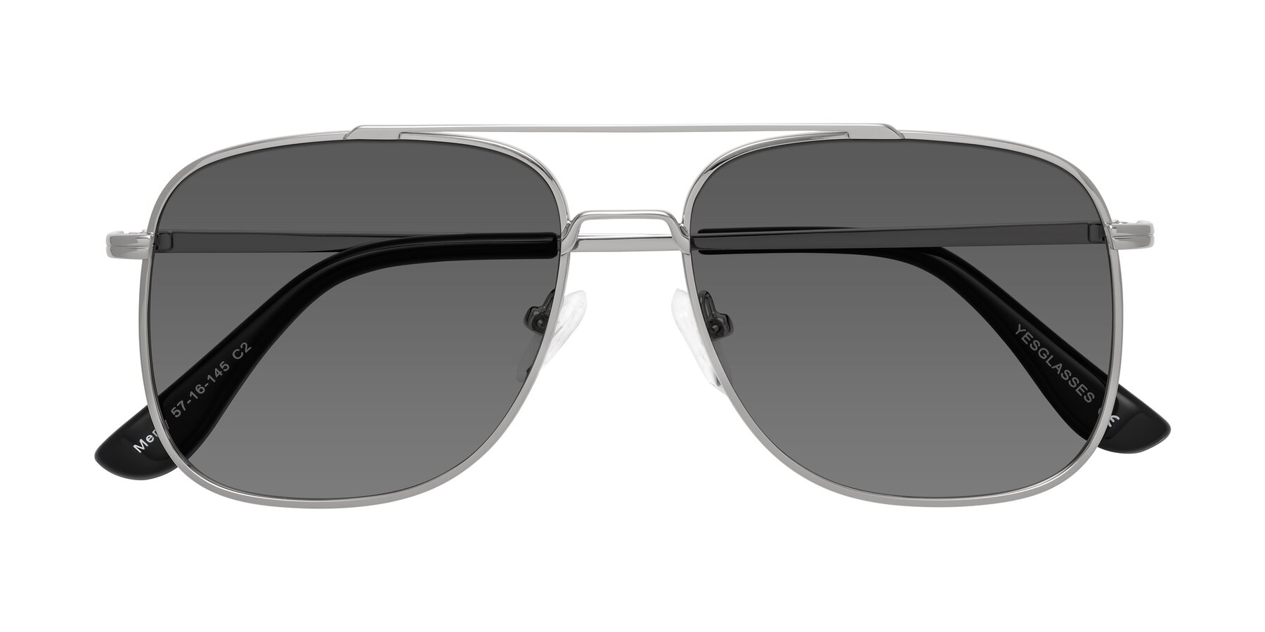 Folded Front of Merry in Silver with Medium Gray Tinted Lenses