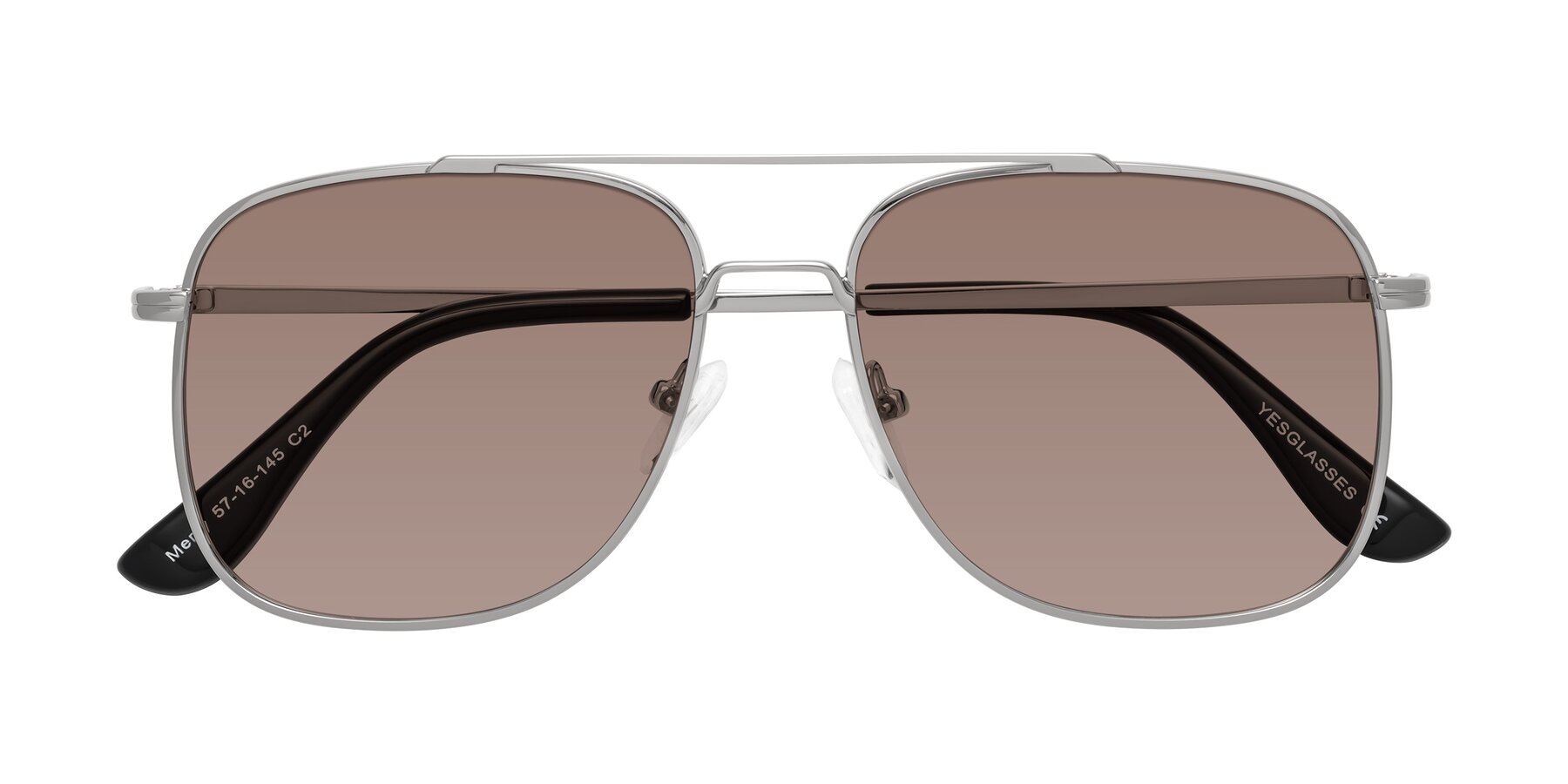 Folded Front of Merry in Silver with Medium Brown Tinted Lenses