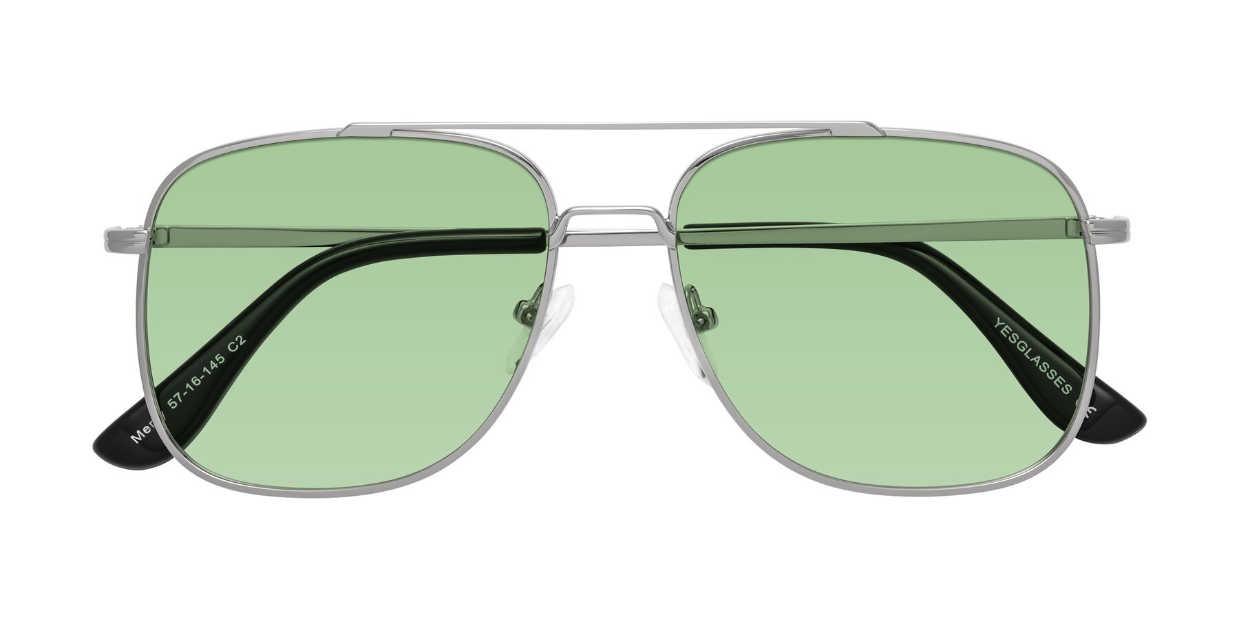 Folded Front of Merry in Silver with Medium Green Tinted Lenses