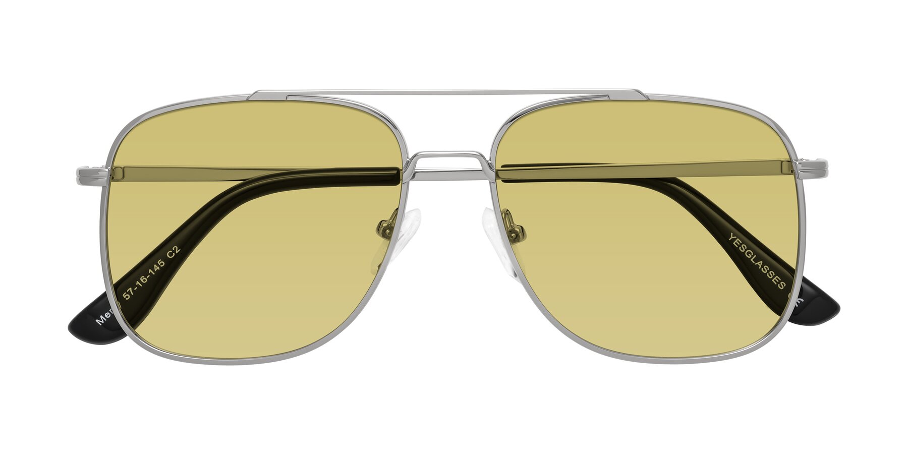 Folded Front of Merry in Silver with Medium Champagne Tinted Lenses