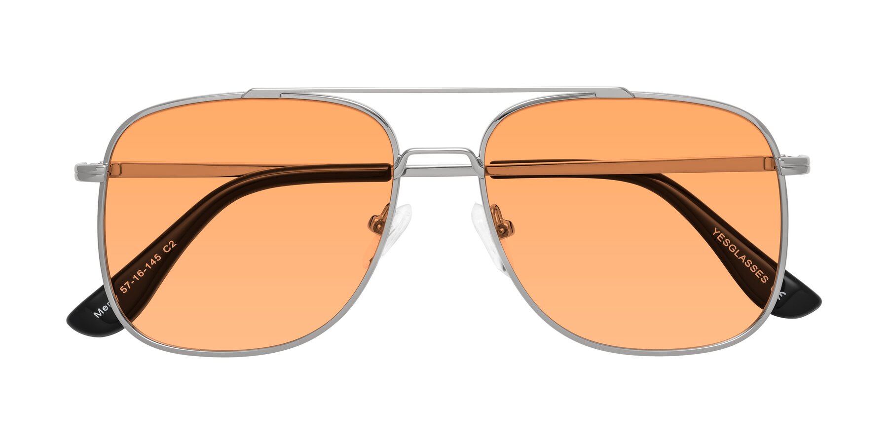 Folded Front of Merry in Silver with Medium Orange Tinted Lenses