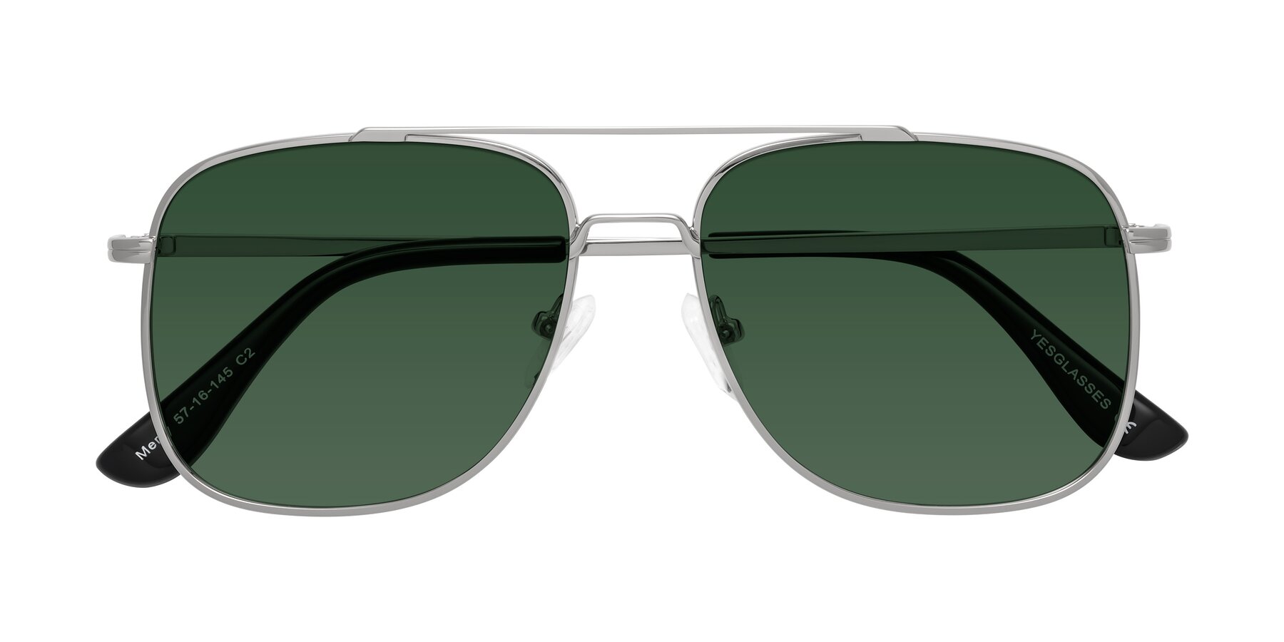 Folded Front of Merry in Silver with Green Tinted Lenses