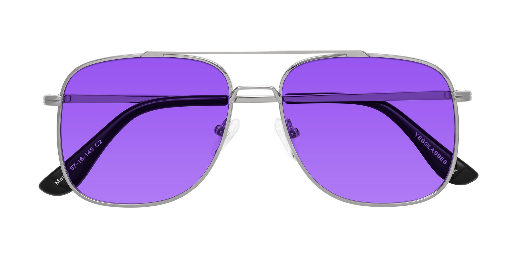 Folded Front of Merry in Silver with Purple Tinted Lenses