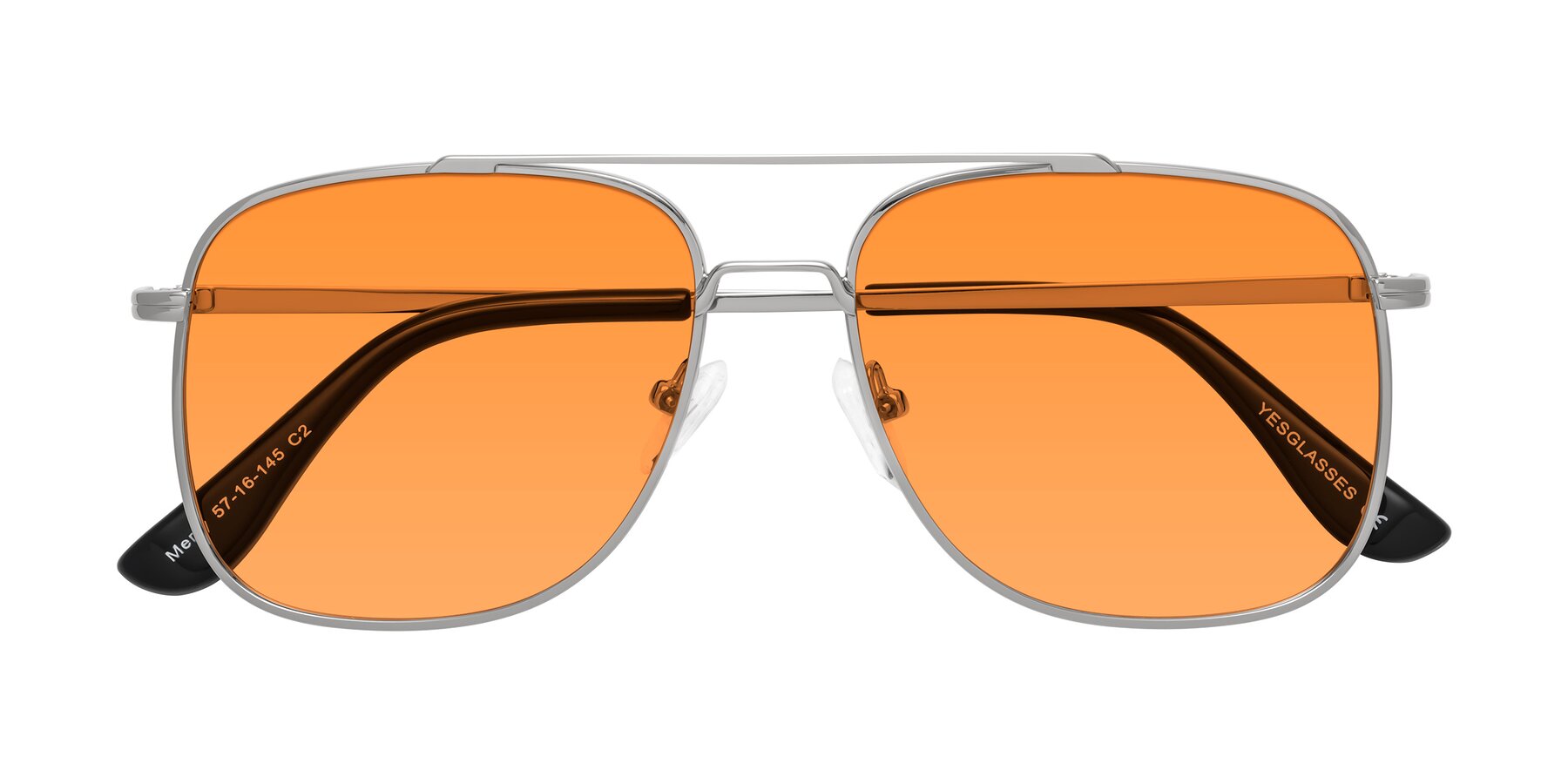 Folded Front of Merry in Silver with Orange Tinted Lenses