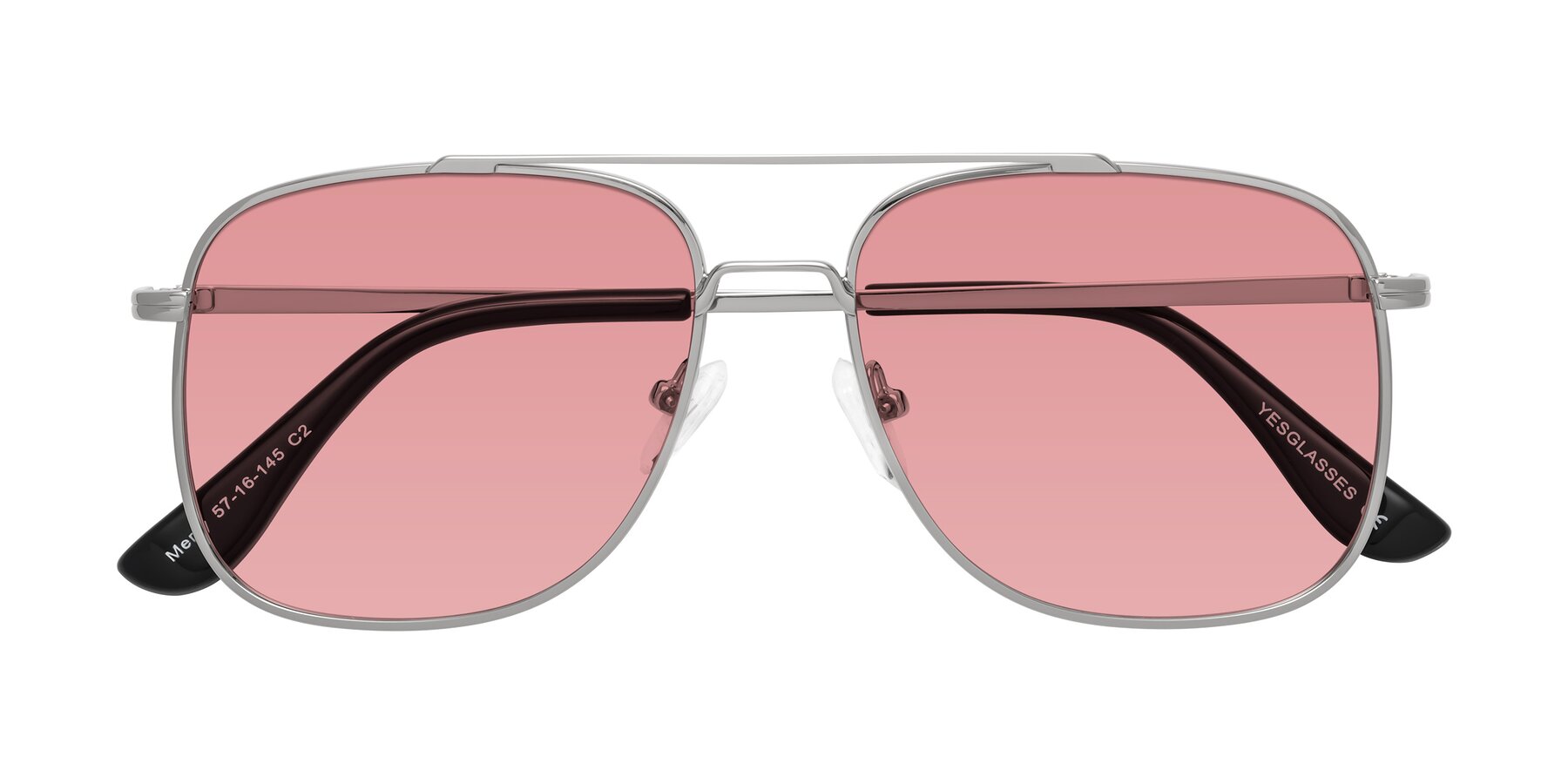 Folded Front of Merry in Silver with Medium Garnet Tinted Lenses