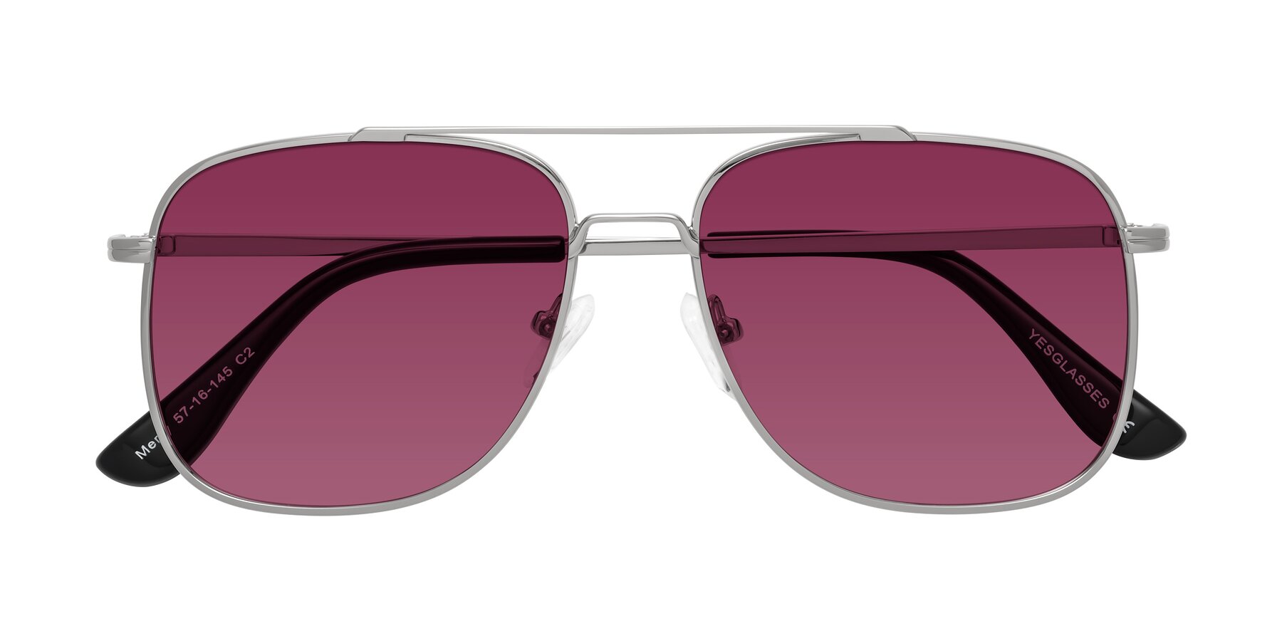 Folded Front of Merry in Silver with Wine Tinted Lenses