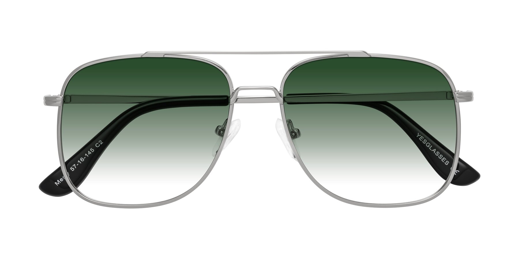 Folded Front of Merry in Silver with Green Gradient Lenses