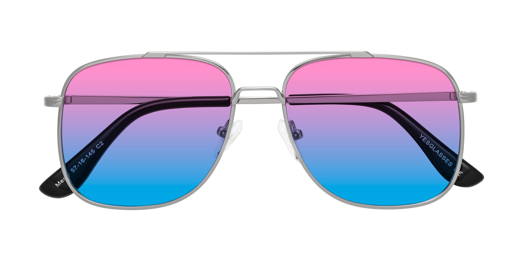 Folded Front of Merry in Silver with Pink / Blue Gradient Lenses