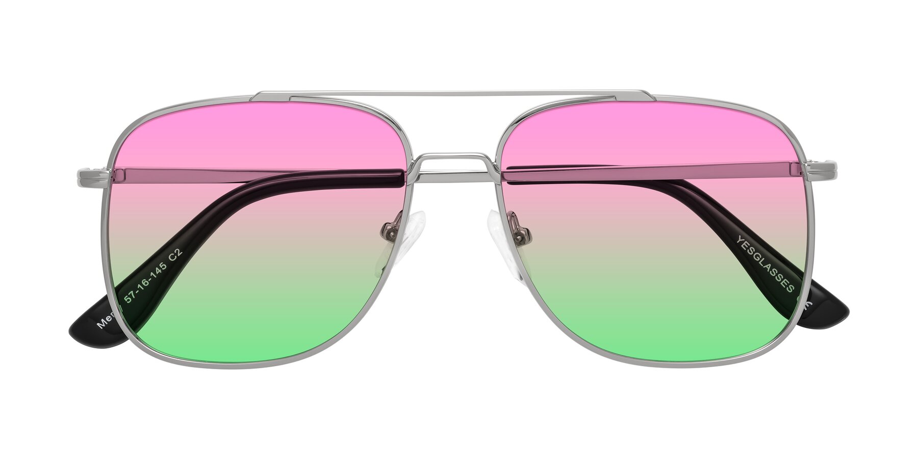 Folded Front of Merry in Silver with Pink / Green Gradient Lenses