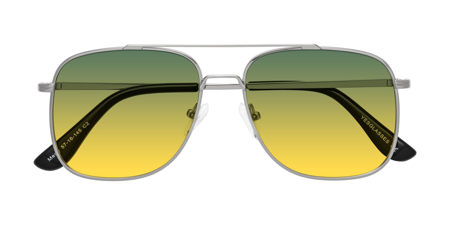 Folded Front of Merry in Silver with Green / Yellow Gradient Lenses