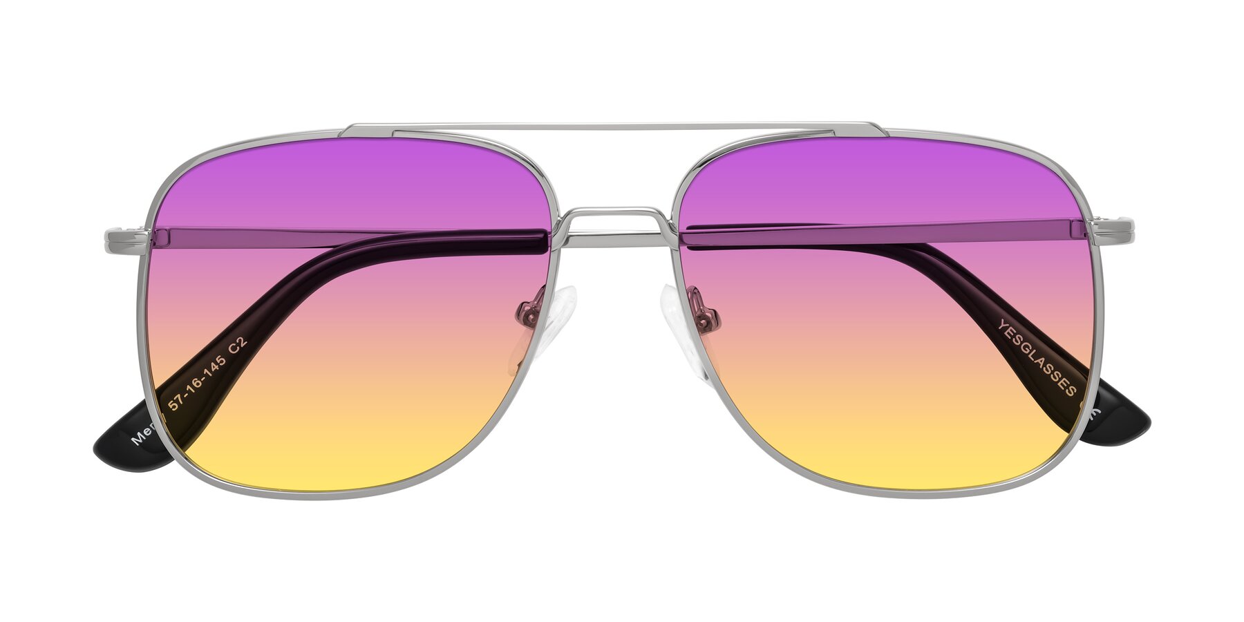 Folded Front of Merry in Silver with Purple / Yellow Gradient Lenses