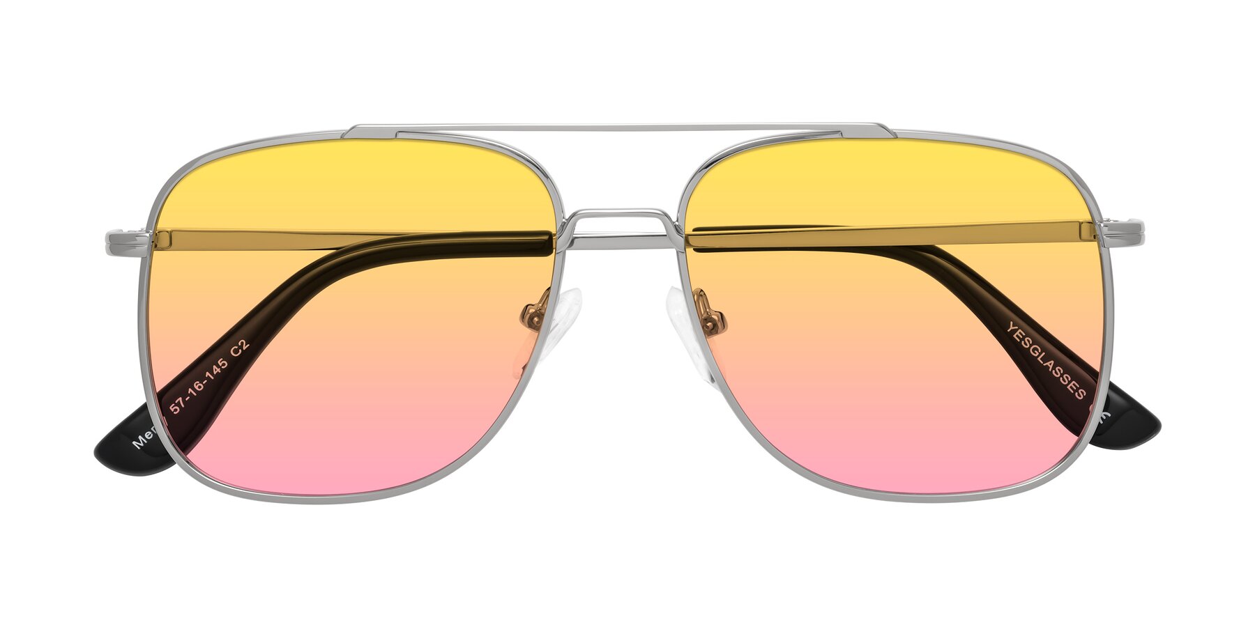 Folded Front of Merry in Silver with Yellow / Pink Gradient Lenses