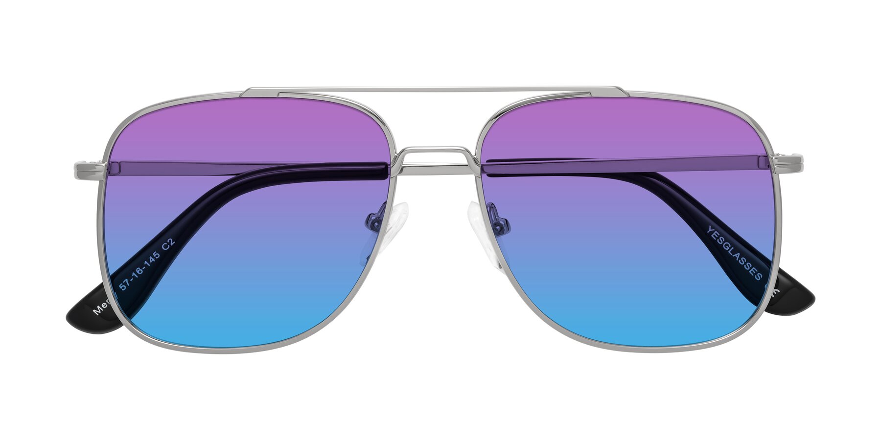 Folded Front of Merry in Silver with Purple / Blue Gradient Lenses