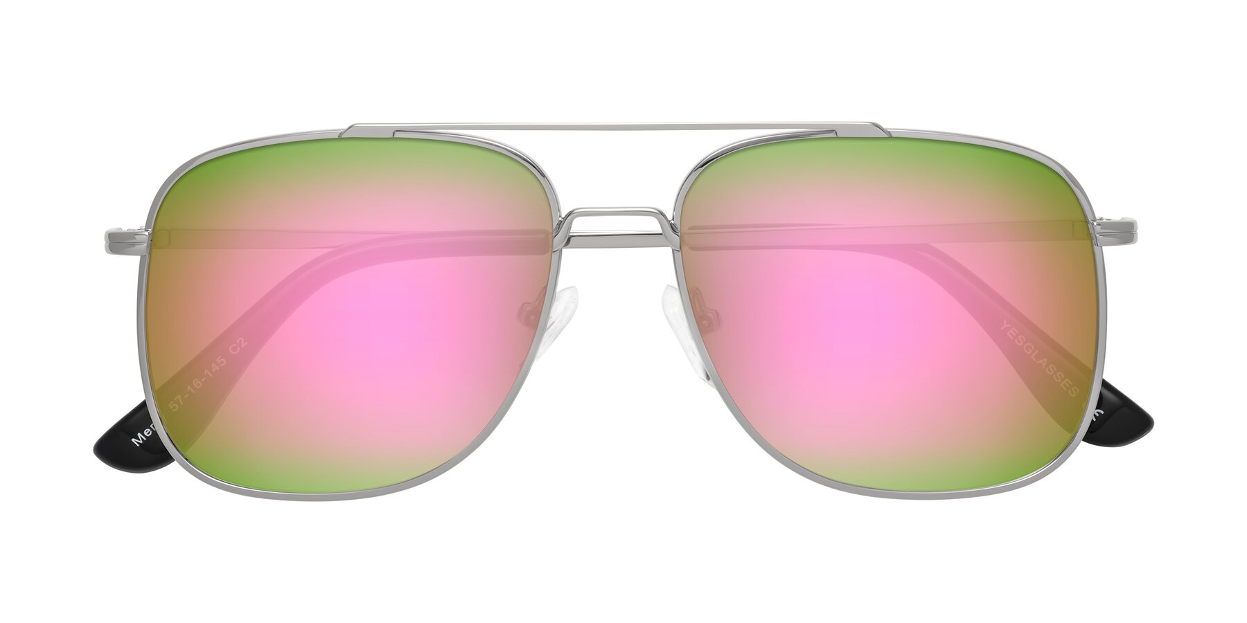 Folded Front of Merry in Silver with Pink Mirrored Lenses