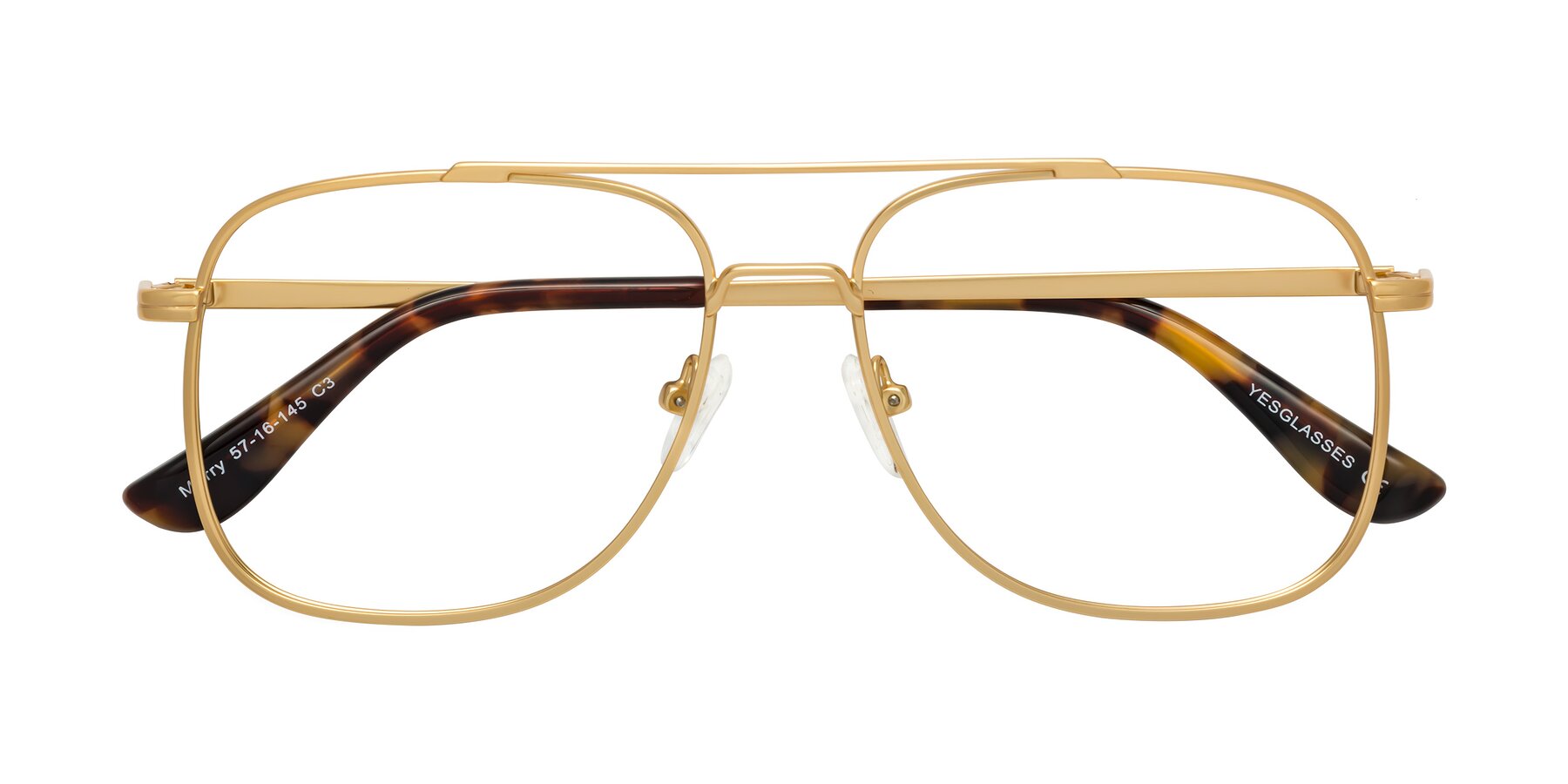 Folded Front of Merry in Matte Gold with Clear Blue Light Blocking Lenses