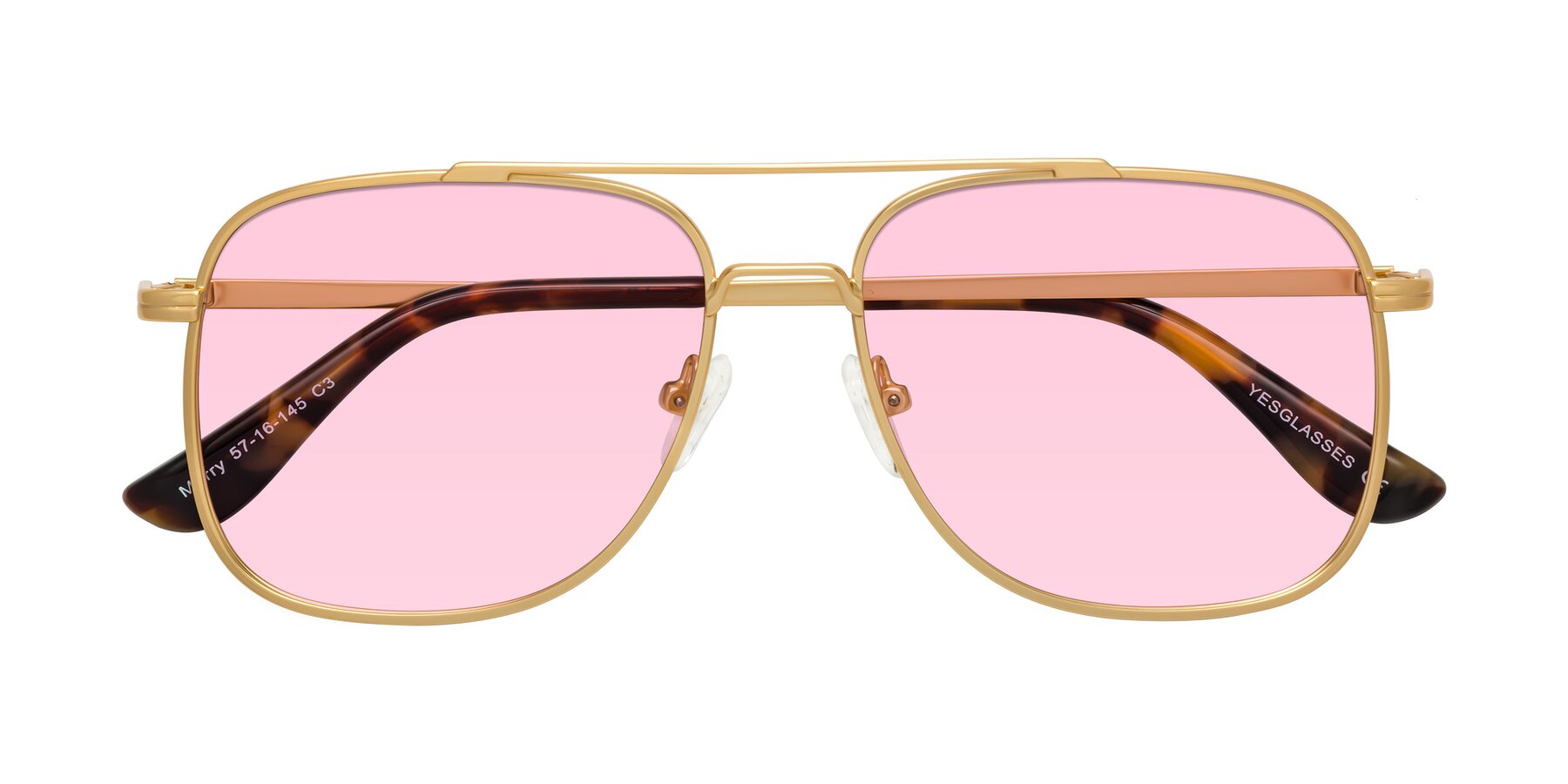 Folded Front of Merry in Matte Gold with Light Pink Tinted Lenses